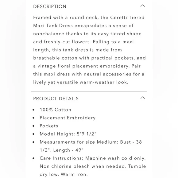 JOHNNY WAS Ceretti Floral Cotton Floral Embroidered Tank Dress Boho - Size S/M? - Picture 17 of 17